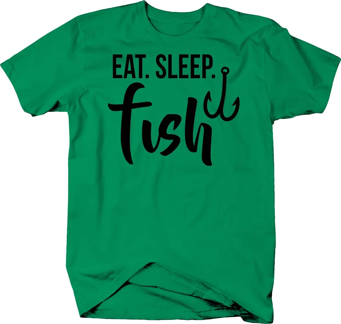 Eat Sleep Fish. Funny Fisherman Angler Fishing Hook T-Shirt. Summer Cotton Short Sleeve O-Neck Mens T Shirt New S-3XL