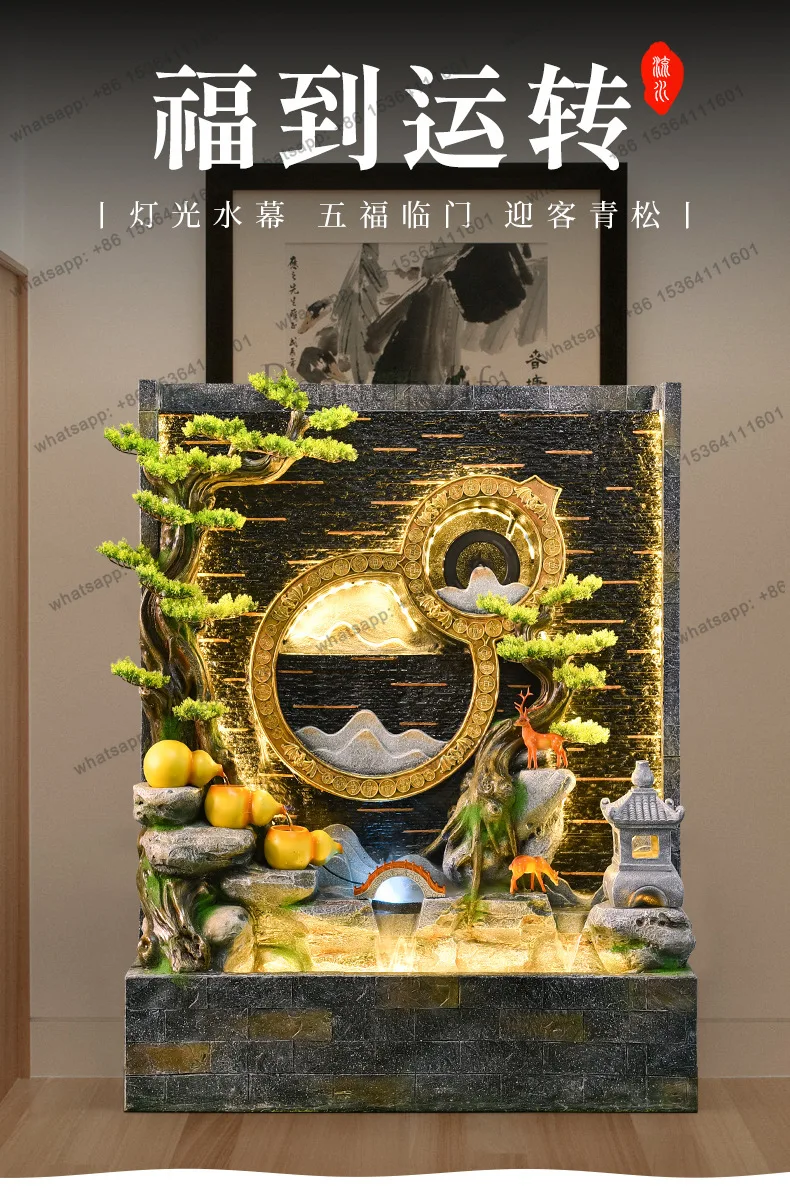 Large water curtain wall, flowing water screen, lucky ornament,  courtyard floor-to-ceiling rockery fountain landscape