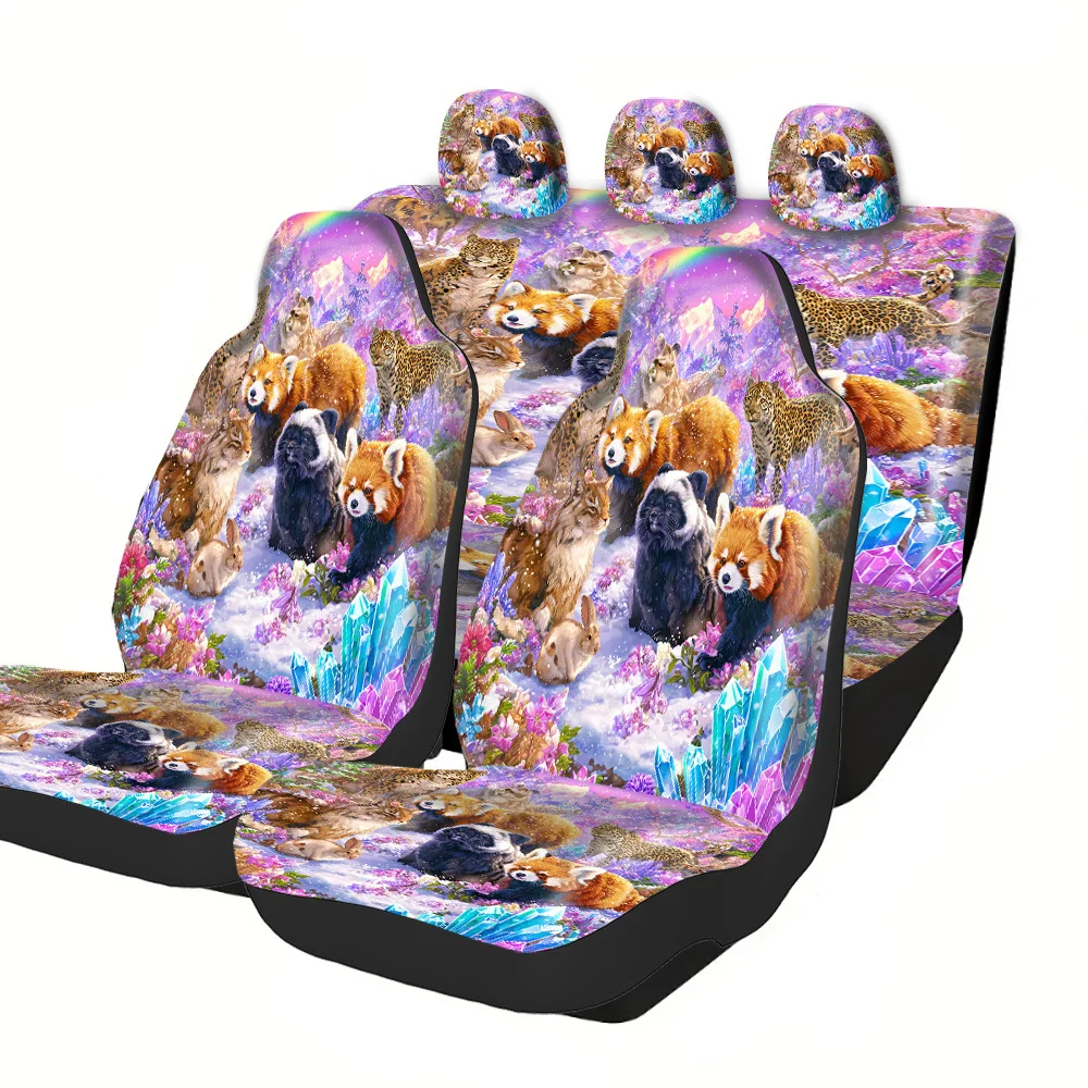 2-5 Seat Set Car Seat Covers Mystical Forest Creatures Print Durable Fit For All Truck SUV Off-road Car Models Perfect Holiday