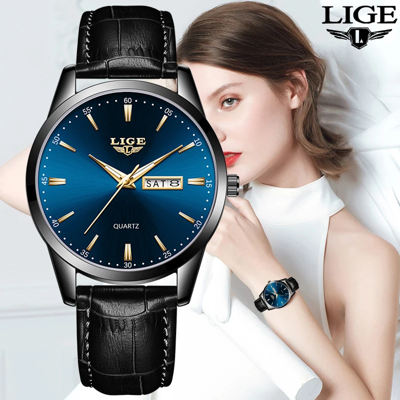 LIGE ساعة نسائية أنيقة جديدة مضيئة مقاوم للماء موضة فاخرة للسيدات ساعة كوارتز جلدية للنساء Relogio Feminino #1