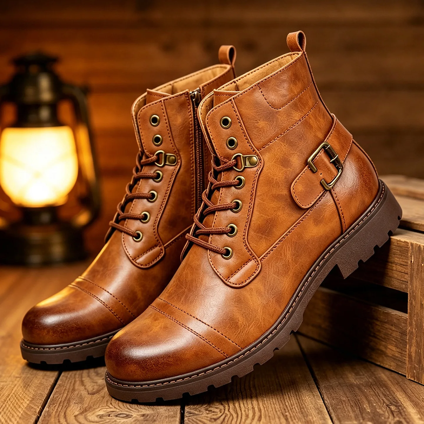 Men's British Retro High Top Leather Boots Casual Versatile Outdoor Shoes for Daily Wear