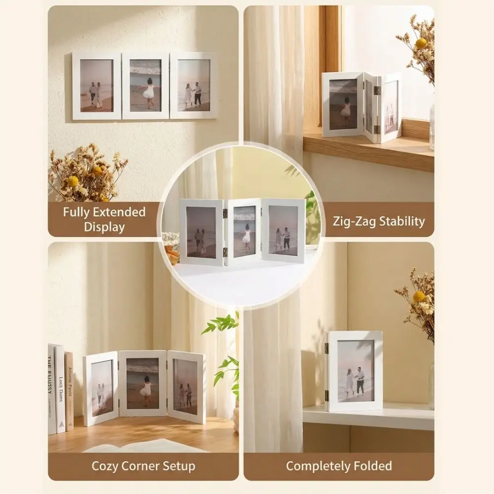 Creative Rectangular Folding Photo Frame Modern Simple Durable Desktop Picture Frame Triplex Frame Picture Frame Ornaments Gifts