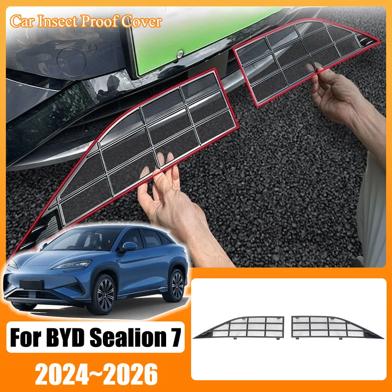Car Insect Proof Cover For BYD Sealion 7 Accesories 07 EV 2024 2025 2026 Front Racing Grille Water Tank Dust Screen Anti Bug Net