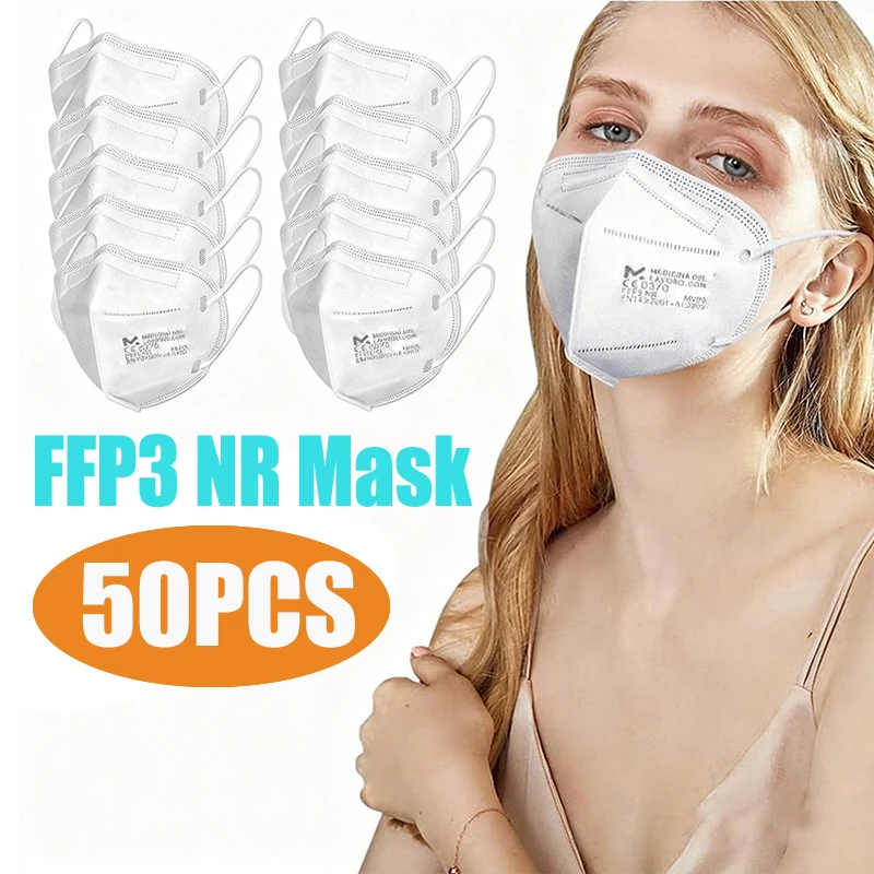 Mascarilla FFP3 NR para adultos, mascarilla CE empaquetada individualmente, mascarillas respiratorias blancas a prueba de polvo, 1-50 Uds.