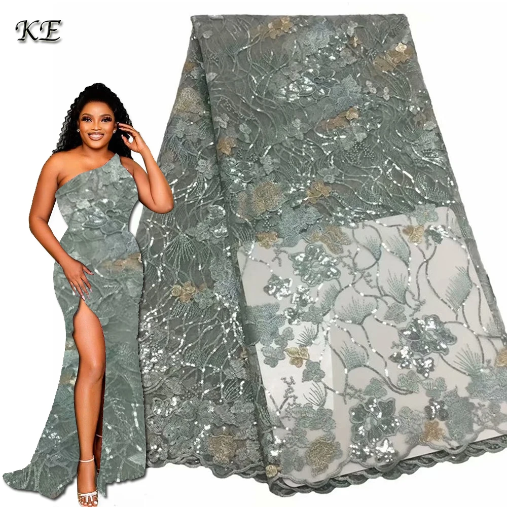 

Powder Blue Embroidered Tulle Lace Fabric Grey African Tulle Lace Fabric 2023 Nigerian Elegant Dresses For Women