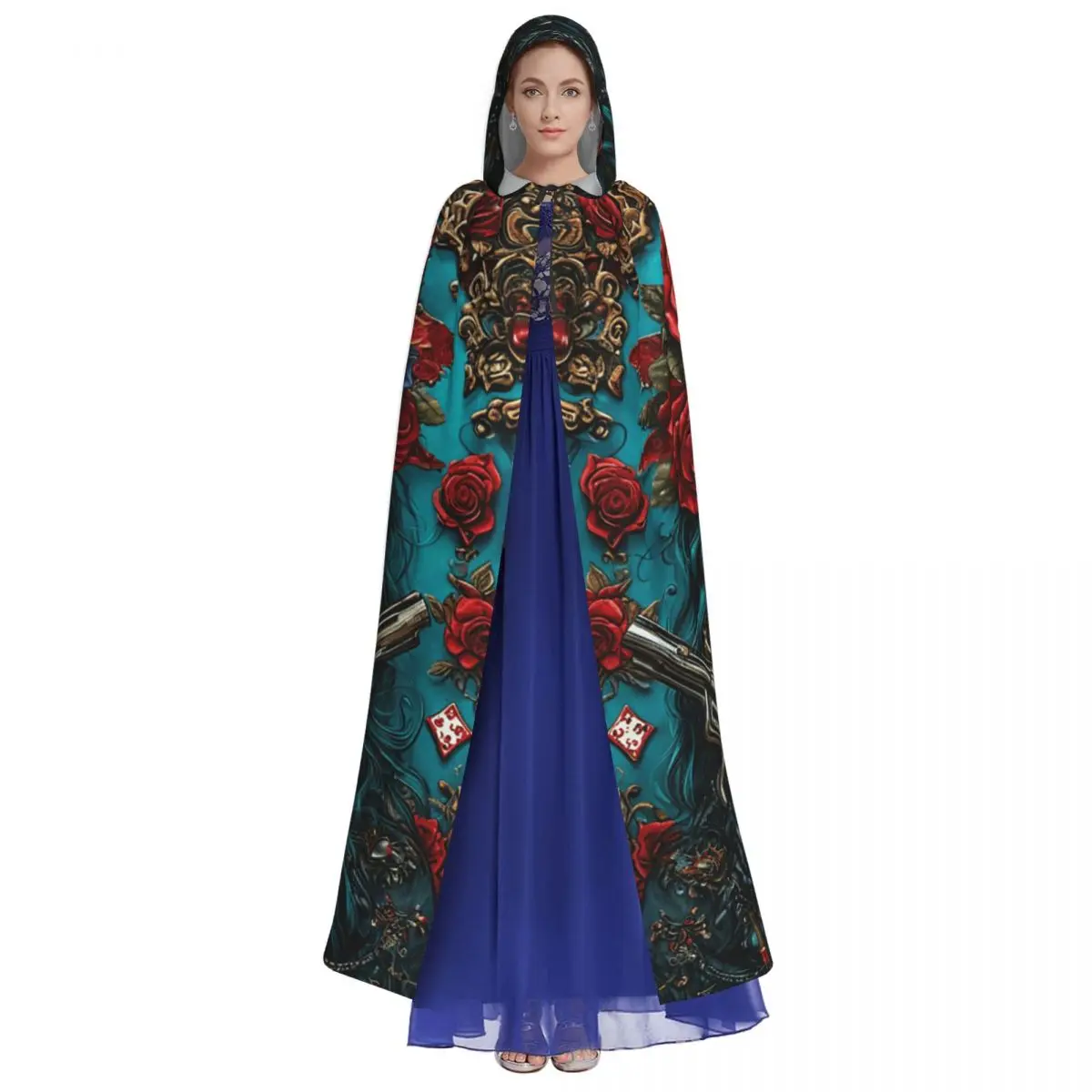 Мексиканский череп, женский винтажный стиль, длинный плащ с капюшоном, ведьма, средневековый костюм, накидка для косплея, Хэллоуин, вечеринка для взрослых, унисекс