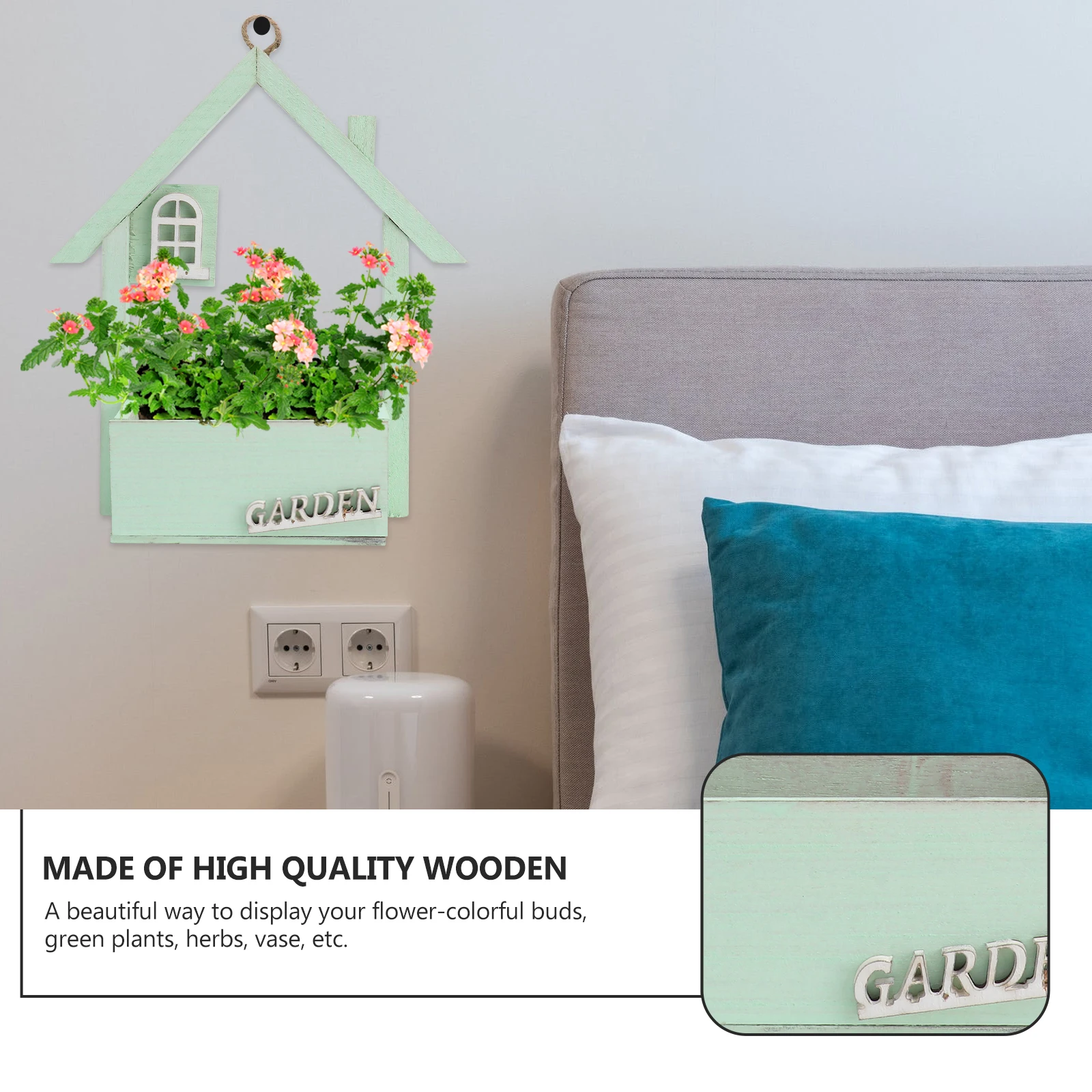 

Wooden Pendant Jewelry Rustic Wall Planter Vase Creative Hanging Flower Basket Blue Flowerpot