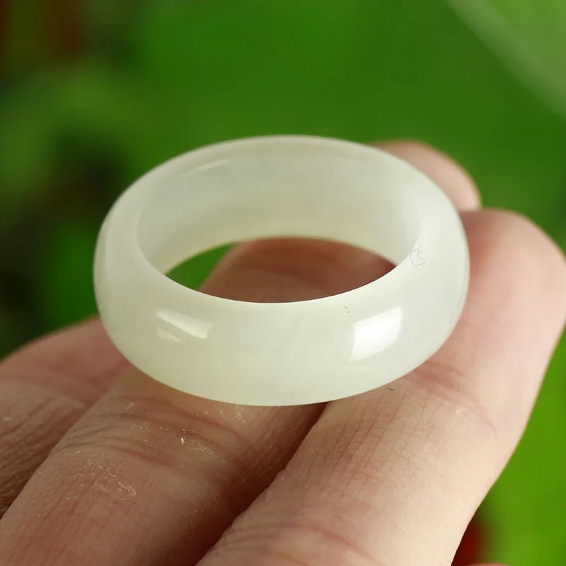 Natural real hetian white jade jade ring, handmade sculpture simple jade ring men party wedding jewelry gift rings for men women