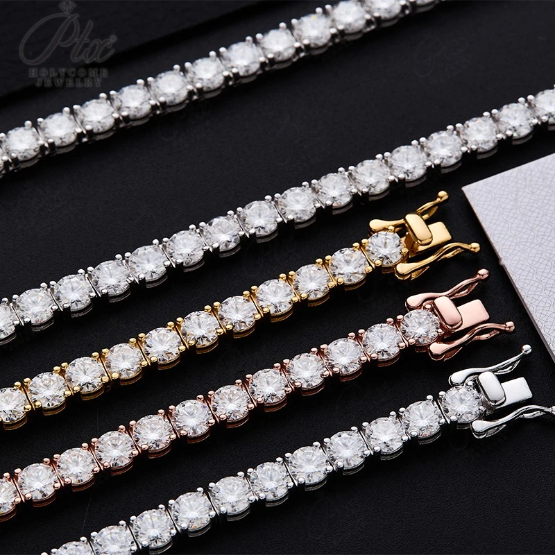 

Moissanite Tennis Chain Full Size Sale 2-6.5mm Moissanite Bracelet Necklace Sterling Silver Gold Hiphop For Men Women bracelet