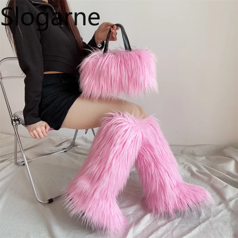 

2025 New Furry Shoulder Bag Women Faux Mongolian Fur Handbags for New Year Gifts Christmas Presents Girls Tote Fur Bags