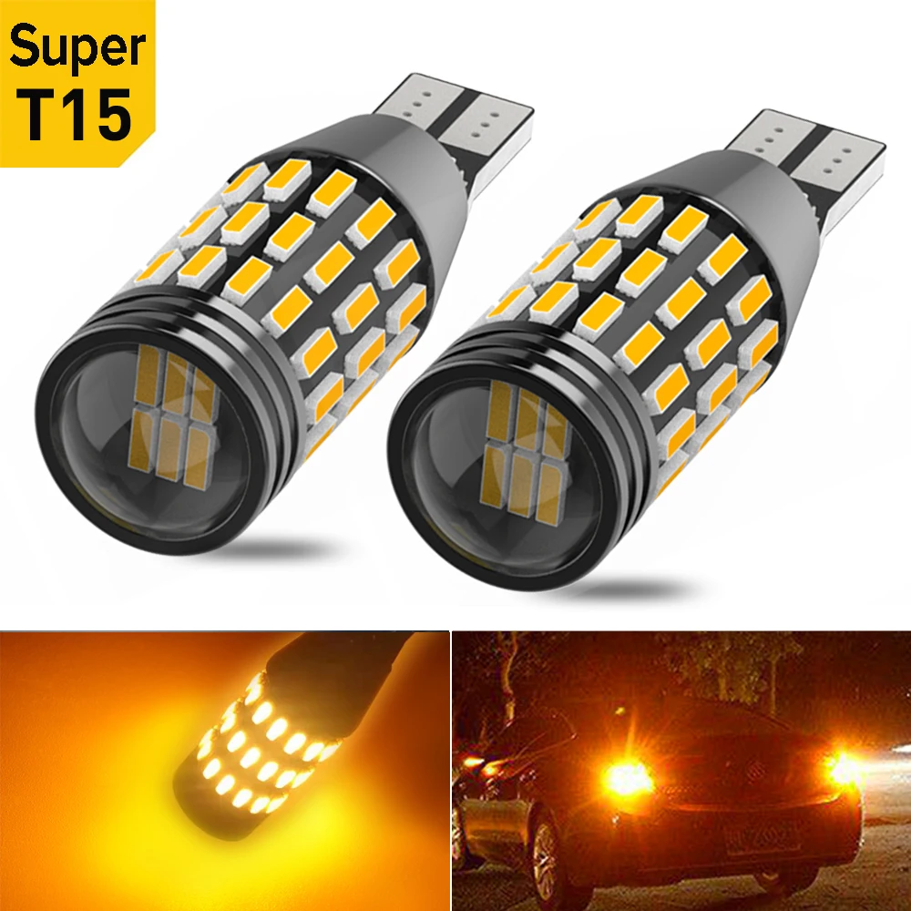 

2PCS T15 W16W LED Super Bright 15SMD 2835 921 912 WY16W Canbus No ERROR Car Backup Stop Reserve Lights Bulb Brake Lamp Red Amber