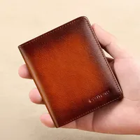 Genuine Leather Men Business Wallet RFID Blocking Men Card ID Holder Male Purse Short Money Bag Minimalist Slim Wallet for Men