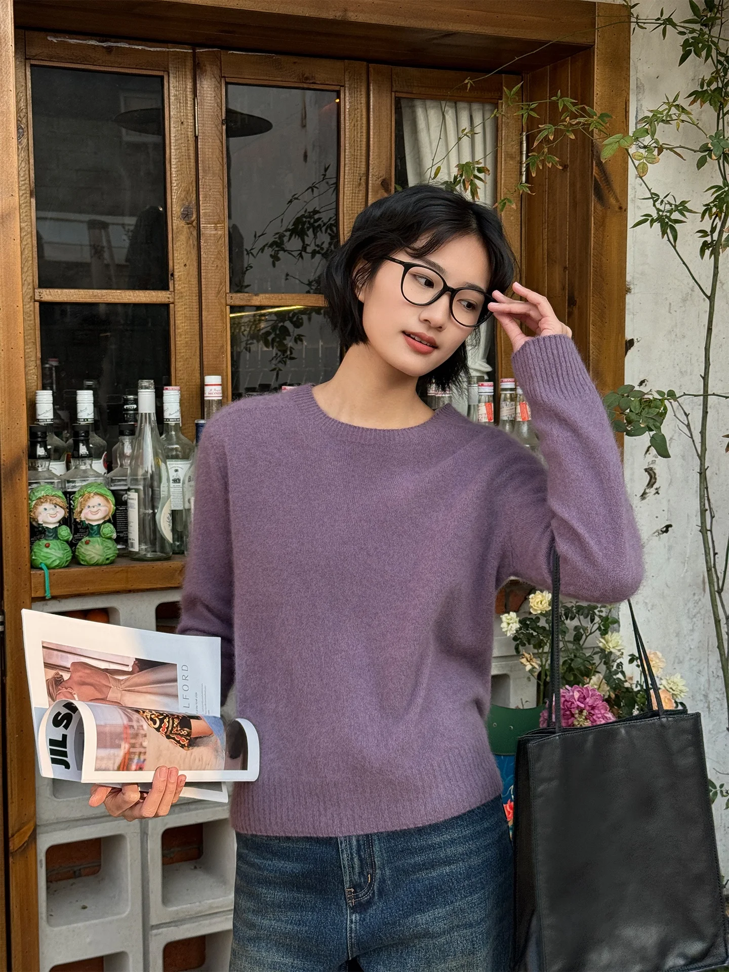 

Zhou Xiaoya Purple Simple Winter New round Ne Comfortable Wool Camere Knitted Sweater Women's Regular Fit Soft Medium Thi...