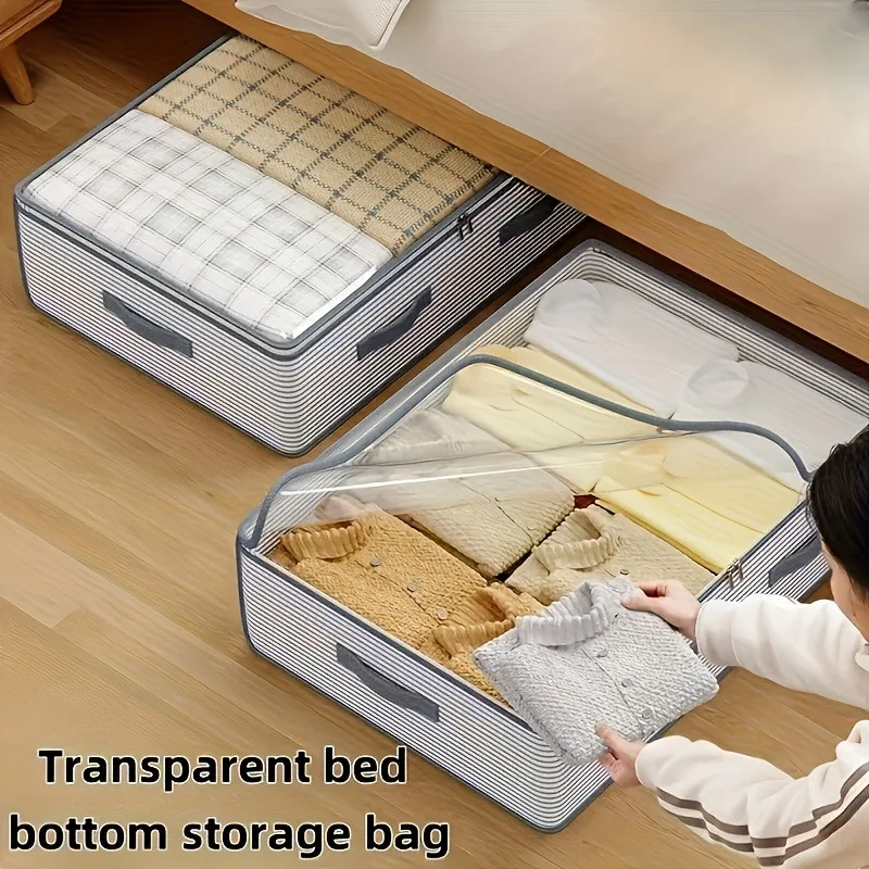 1/2PCS Large Striped Polyester Multilayer Storage Bag Portable Durable Clothes Organizer for Women Mix Color Elegant Bedroom Sol