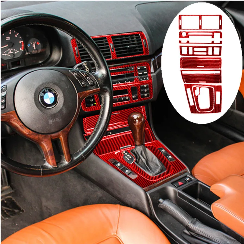 

Car Carbon Fiber Interior AC&CD Panel Gear Shift Frame Cover Console Air Vent Outlet Trim For BMW 3Series E46 1998-2005 Sticker