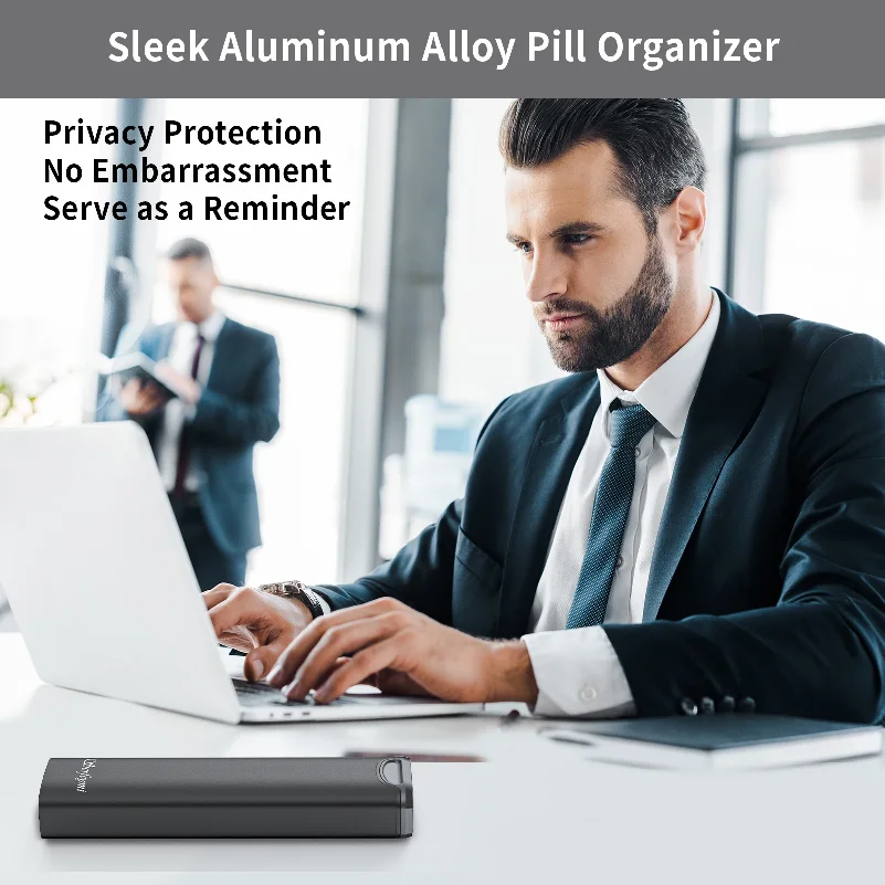 Serfeymi Metal Weekly Pill Organizer - 7-Day Travel Pill Case W/ Spare Gasket | Dosette Box, Tablet & Medicine Holder view 3