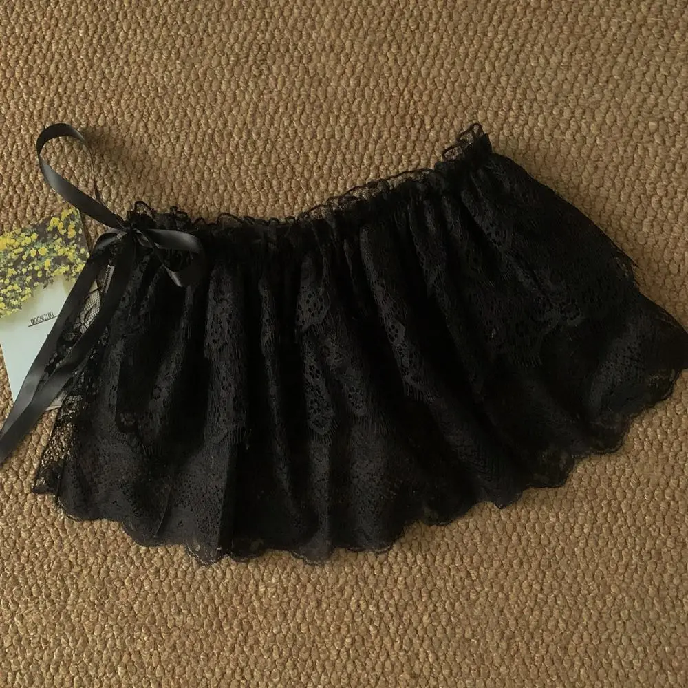 sweet-balletcore-white-lace-fart-curtain-lace-up-ballet-style-ruffle-short-skirts-korean-style-elastic-mini-lace-skirts-women