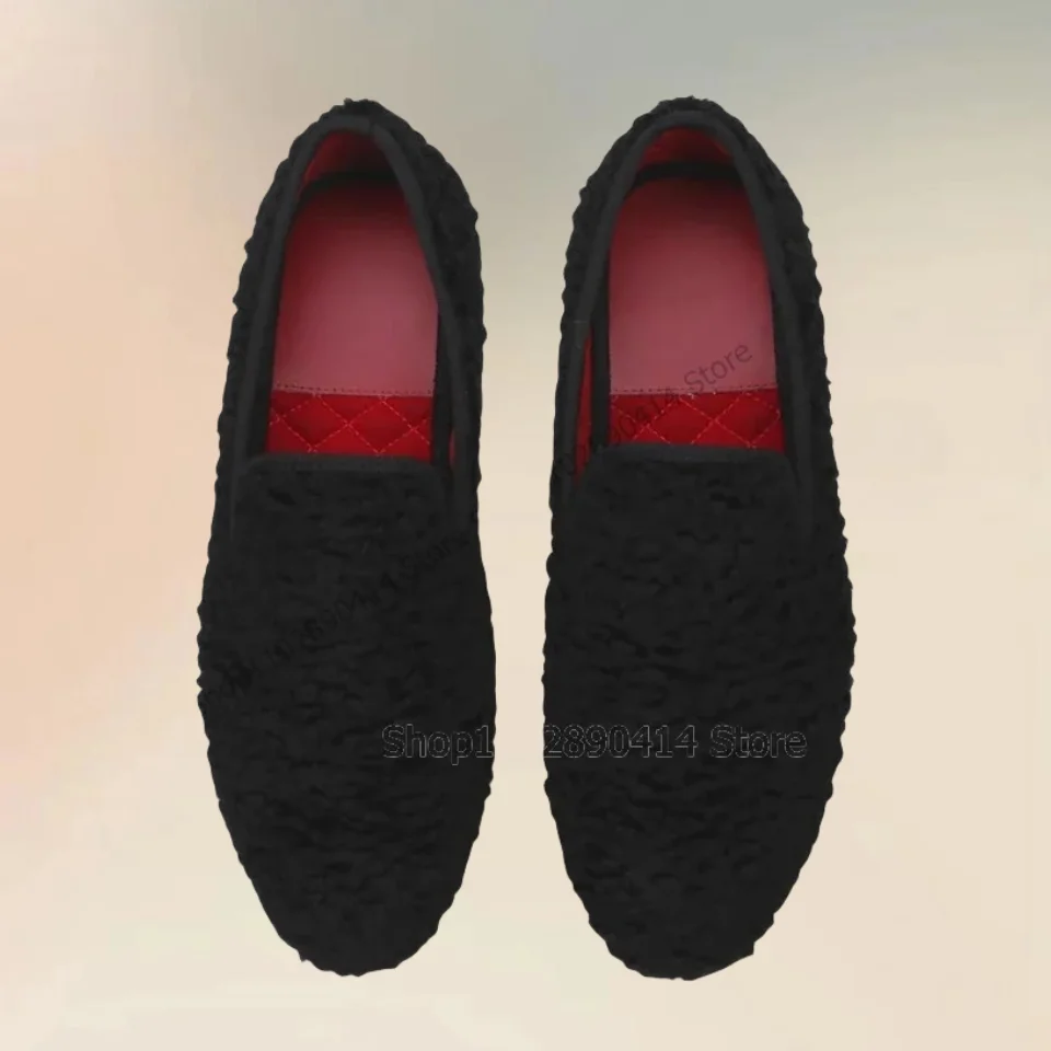 

Black Lamb Wool Square Toe Warm Loafers Fashion Slip On Men Shoes Luxurious Handmade Party Feast Banquet Office Men Casual Shoes