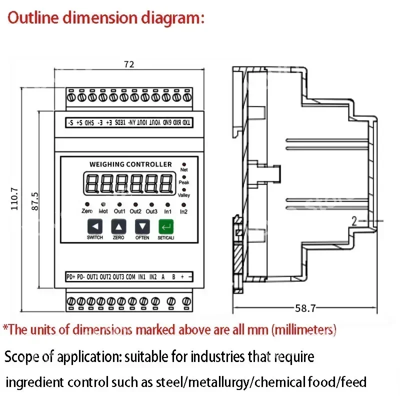 RS232 RS485 High-precision rail-type weight transmitter instrument weighing signal amplifier weighing module TDA08A MODBUS RTU