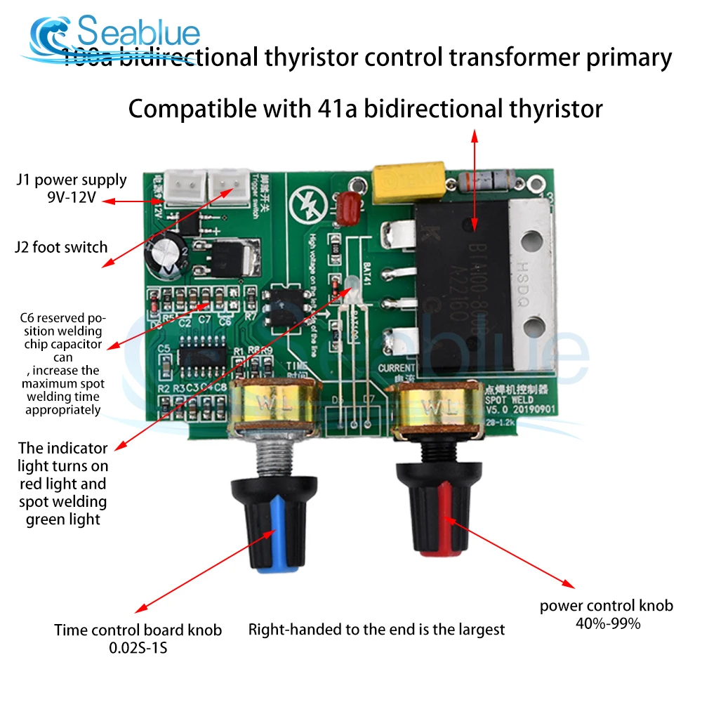 41A 100A Spot Welding Machine DIY Spot Welding Machine Time Current Control Board Lithium Battery Power AC220V to 9V Transformer