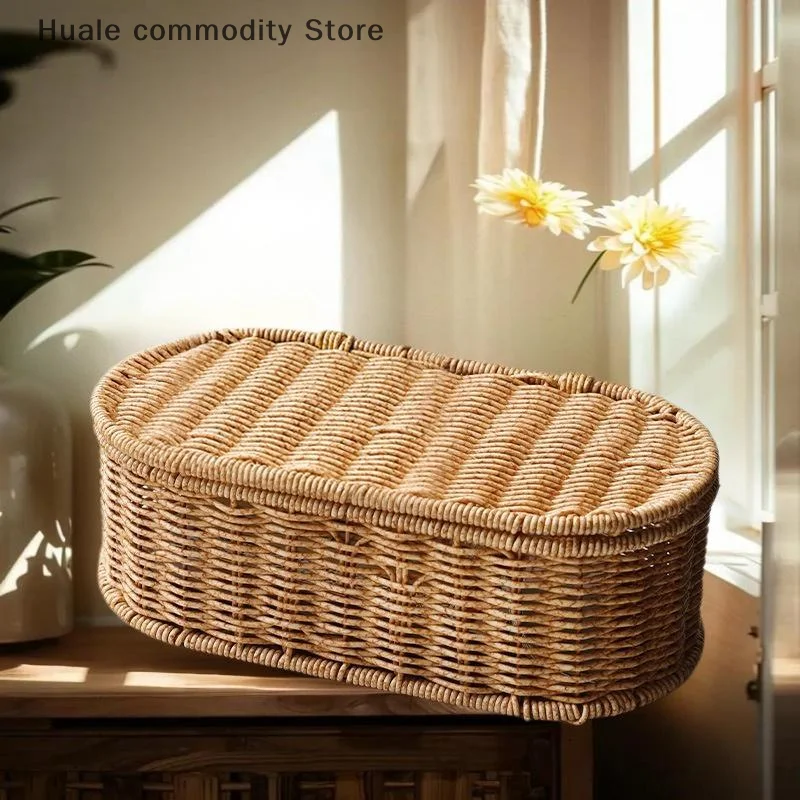Panier de rangement bohème en Imitation rotin, boîte de rangement tissée, cadre anti-poussière, panier de décoration pour la maison
