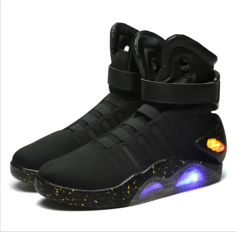 Spring Adult Basketball Shoes USB Charging LED Luminous Shoes Men Fashion Light Up Casual Men Back To The Future Glowing Sneaker