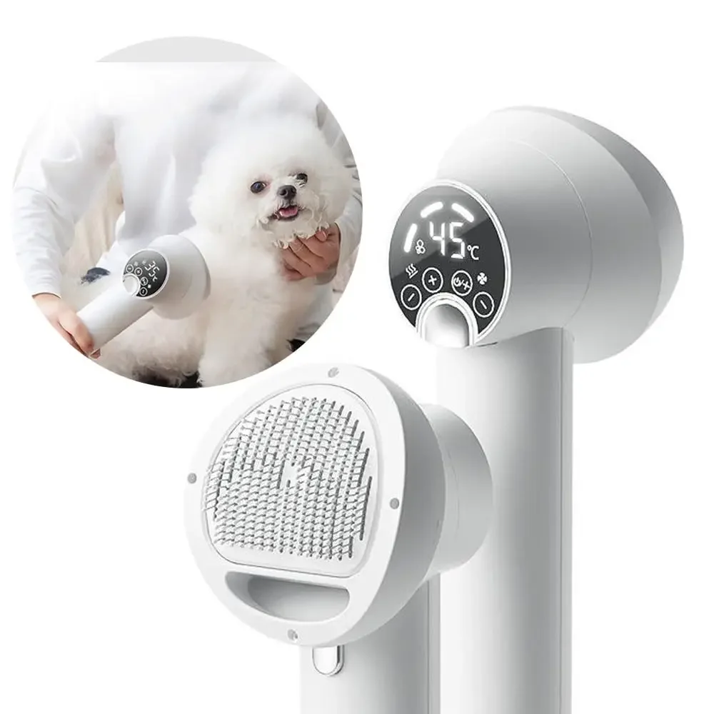 2 in 1 Temperature Control Display Portable Grooming Kitten Puppy Comb Pet Dog Cat Cleaning Tool Hair Dryer Brush