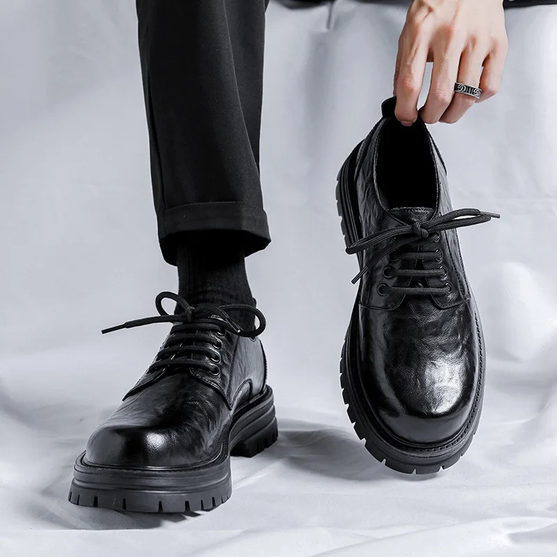 

mens casual business wedding formal dress original leather shoes black brown lace-up derby shoe gentleman platform footwear male