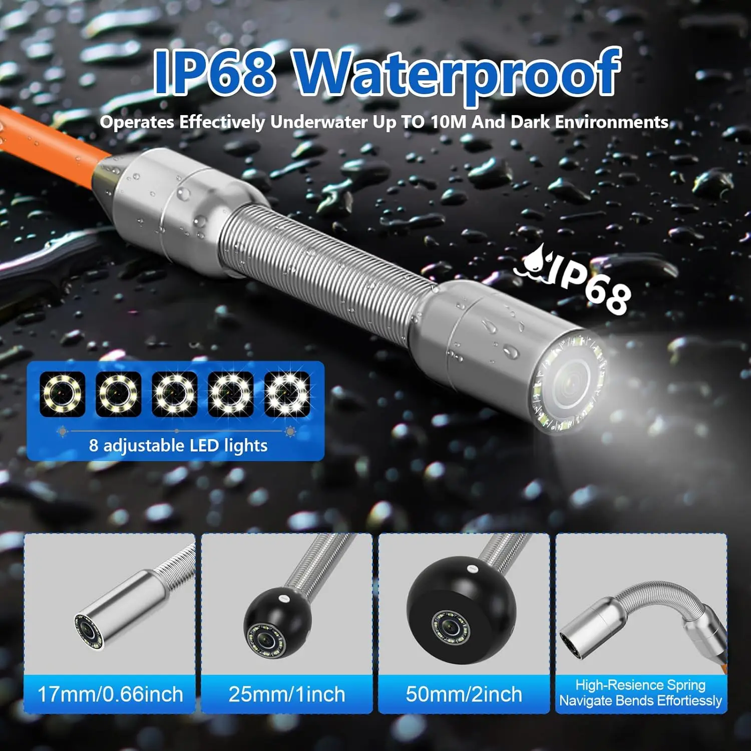 Rioolinspectiecamera 4,3 inch DVR AHD 1080P Rioolbuiscamera Borescope camera met 8500mAh Batterij 16GB TF-kaart 10/20/30M