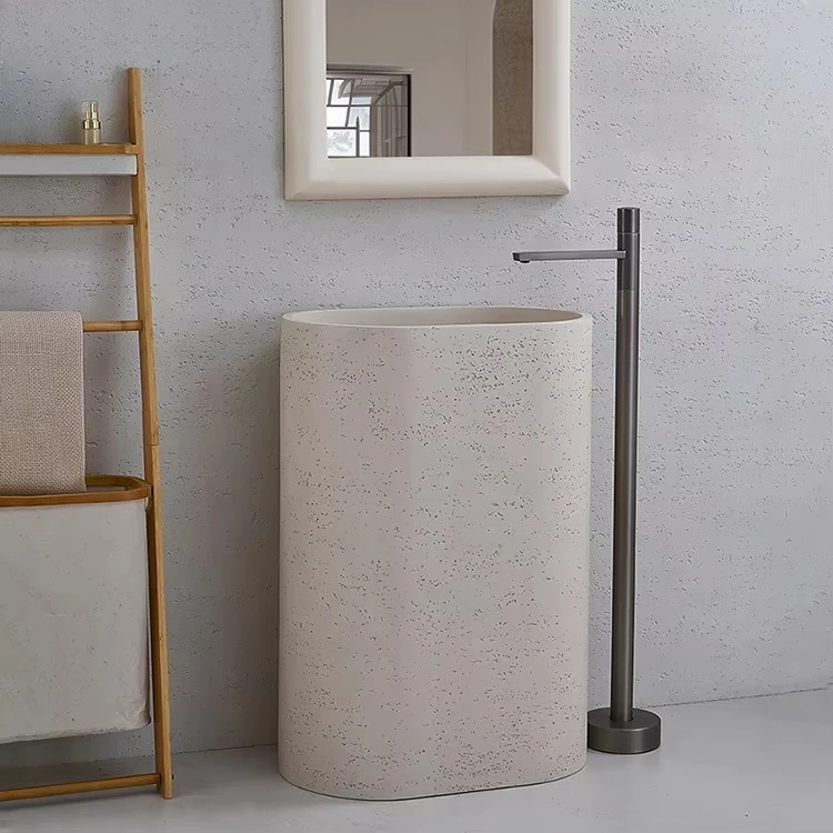 Wholesale artificial stone wash basin color oval floor standing pedestal hotel wash basin