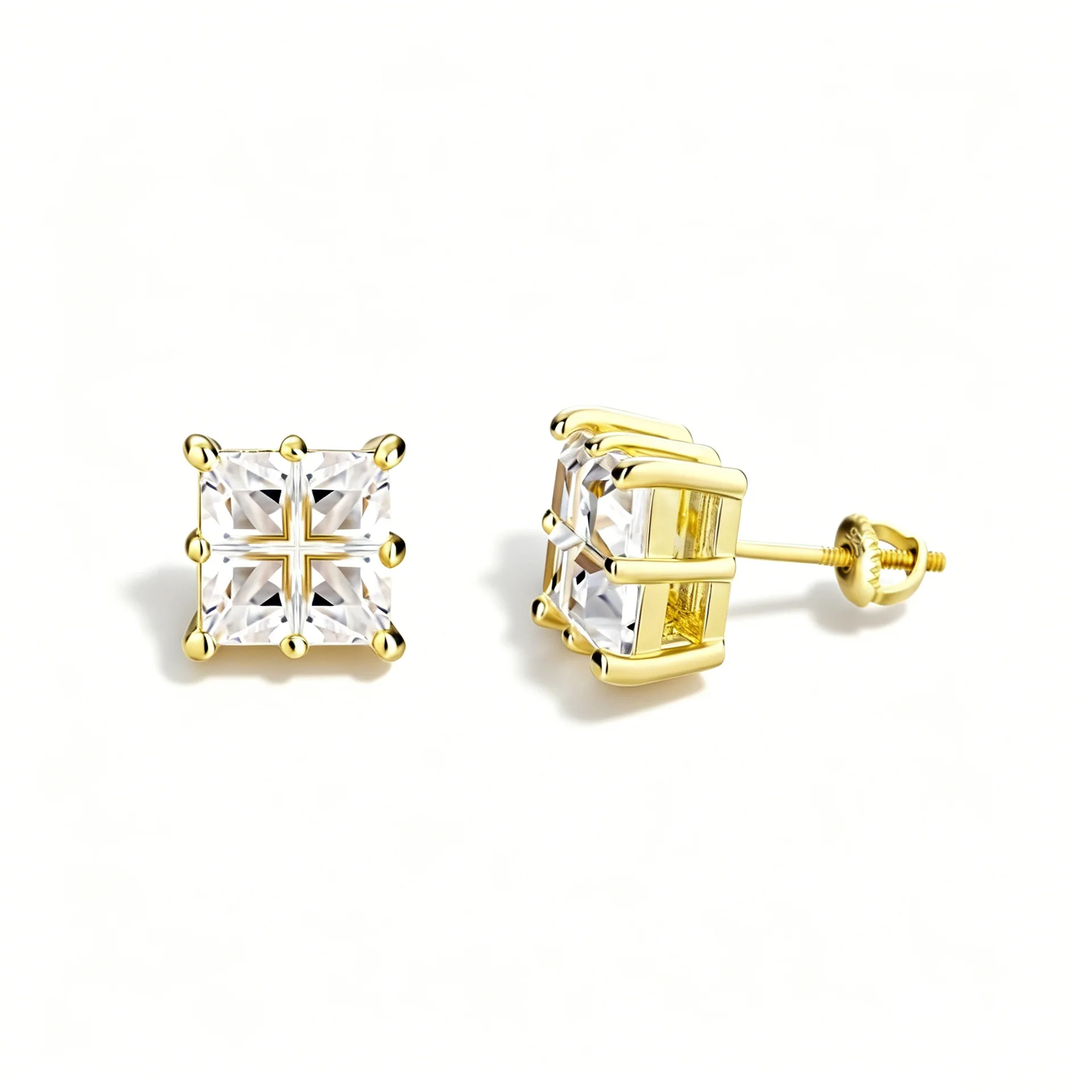 Luxury Square Four Partition Zircon Stud Earrings S925 Silver Straight Post Bling Iced Out Studs Men Hip Hop Rapper Accessories