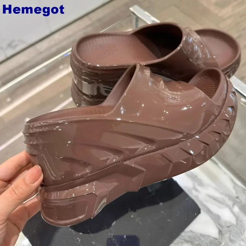 Platform Patent Leather Roman Slippers Wedge Heel Slip On Slippers Fashion for Women Summer Outdoor Casual Beach Luxury Slides