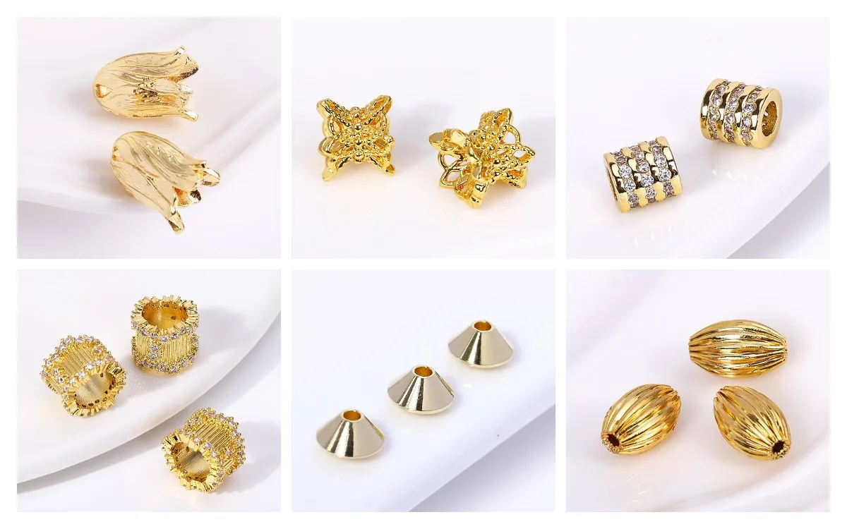 18K Gold Plated Inlaid Zircon Conical Beads Caps Tassel Caps,Separators For Beads,DIY Bracelet Earring Jewelry Making Fittings