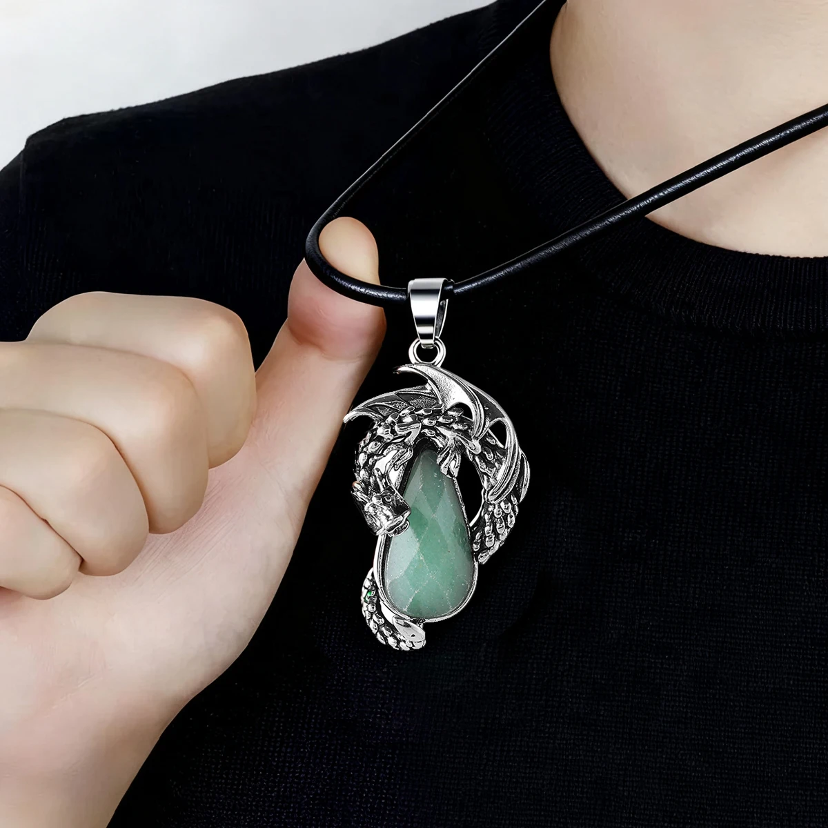 

Healing Dragon Necklace Natural Stone Teardrop Pendant Faceted Amethyst Gemstone Necklace Vintage Women's Jewelry Gift