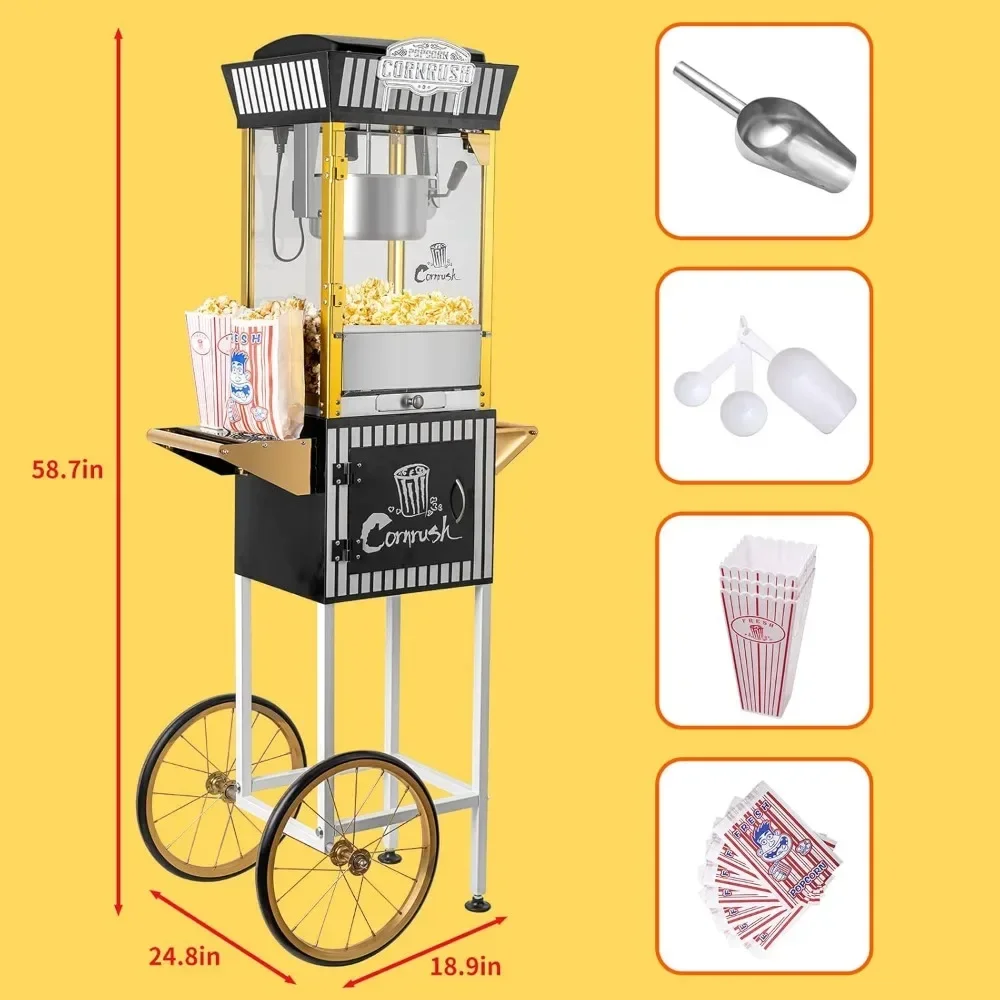 Popcorn Machine Professional Cart Retro Classic Popcorn Popper Machine 8 Ounce with Nonstick Kettle for Home Use, Party Birthday