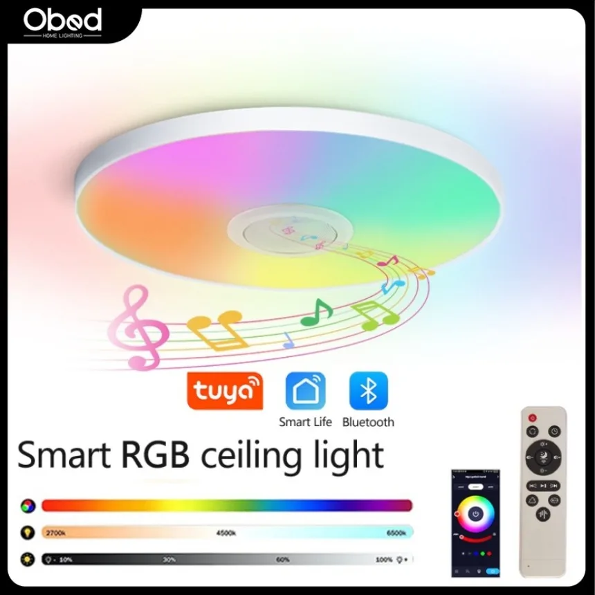 Luz de teto led tuya alto-falante inteligente app controle remoto luz decorativa sala estar quarto estudo bluetooth música luz teto