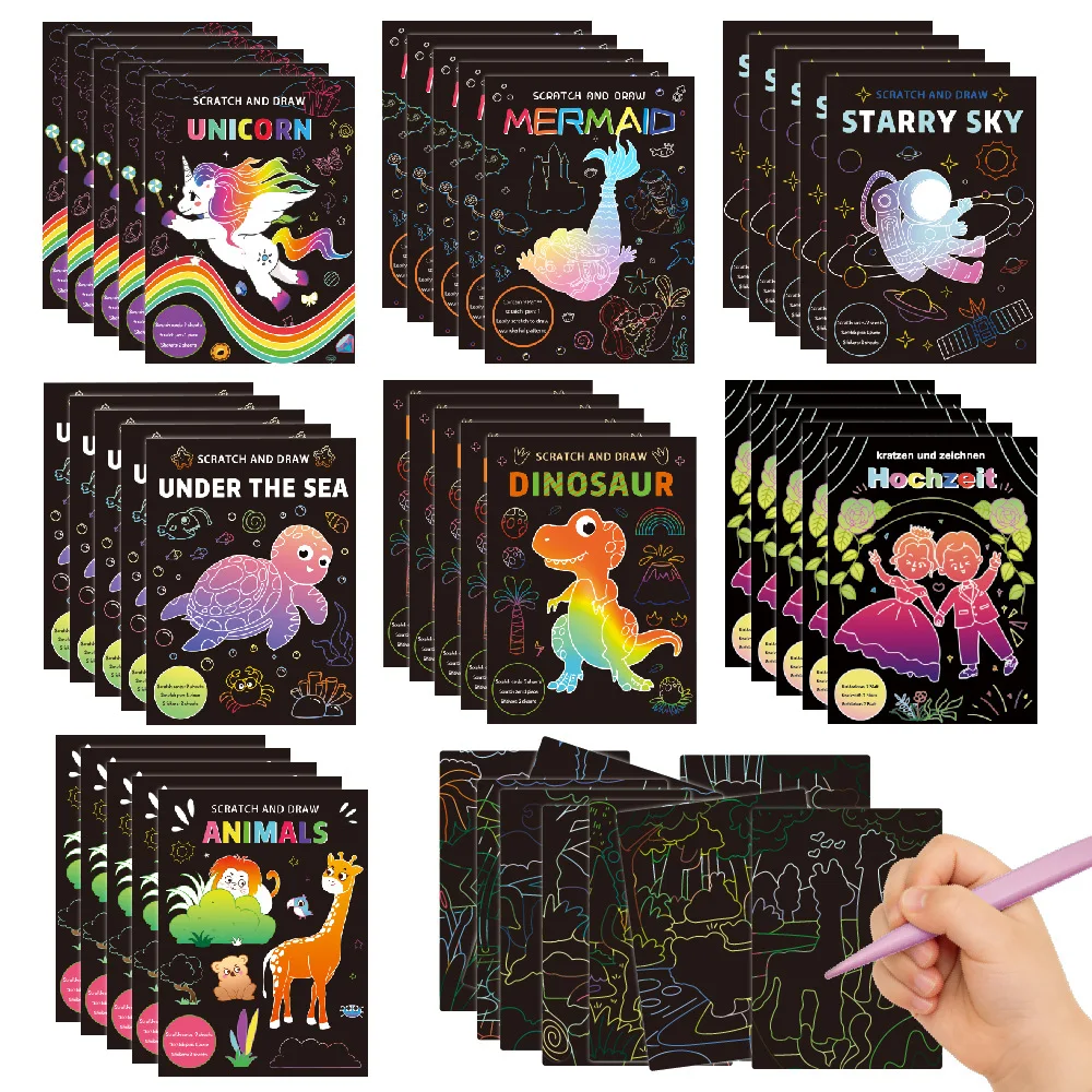 Scratch Set Handmade DIY Creative Cartoon Unicorn Coloring Colorful Graffiti Fun Children Scratch
