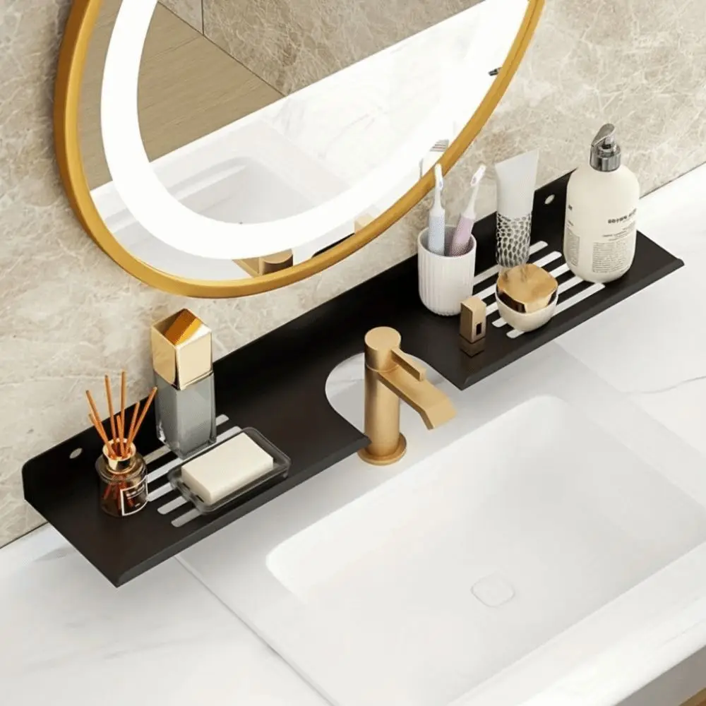 

Durable Rustproof Bathroom Shelves Wear-resistant Moisture-proof Shower Storage Rack Durable Sturdy Organizer Rack Mirror Front