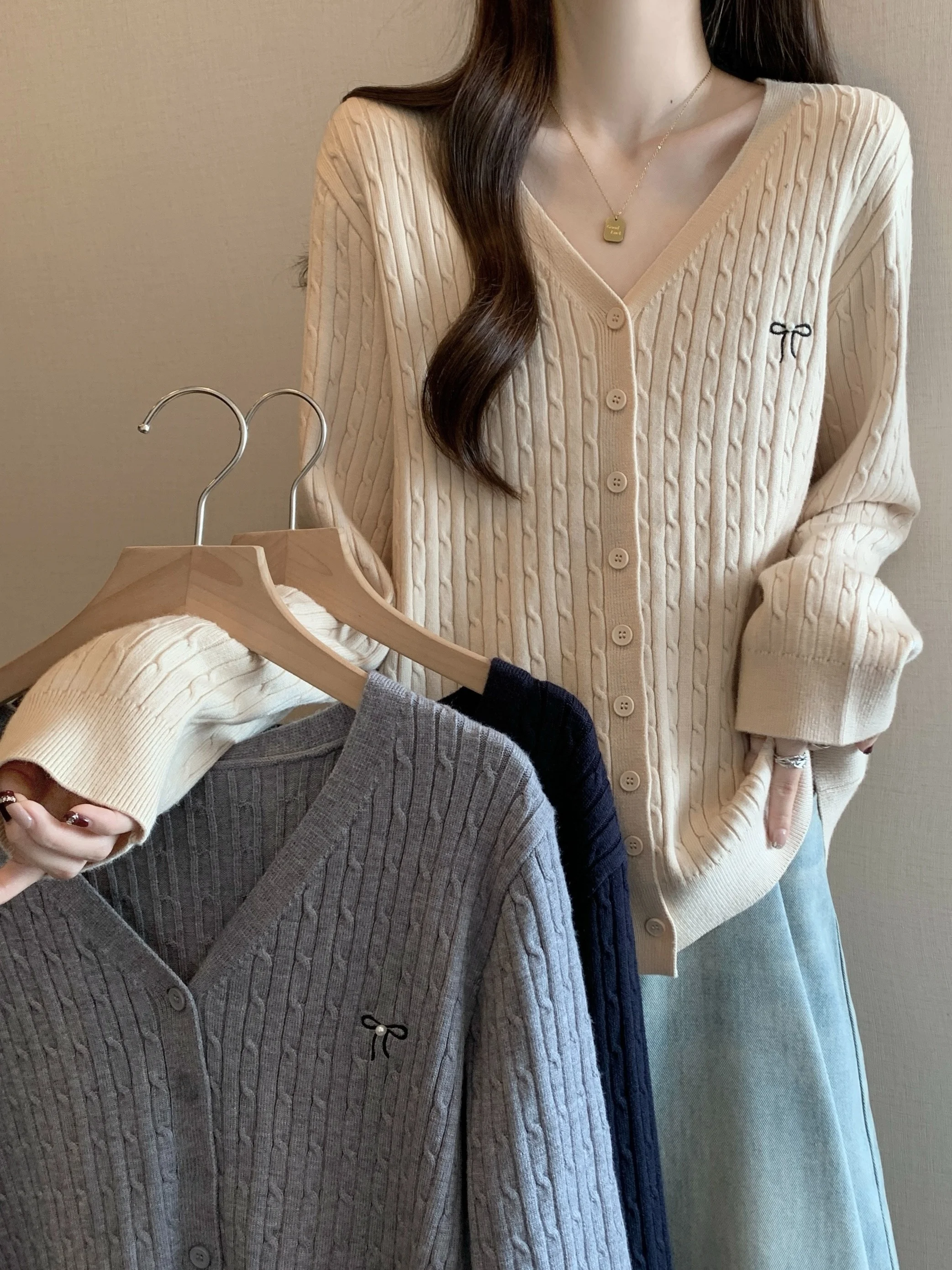 

plus Size Women's Knot Knitted Sweater Coat Casual Autumn Winter Fashion Slimming Versatile Commute Style Long Sleeve