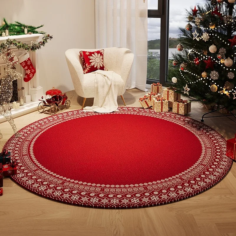

Vintage Christmas Round Rugs Living Room Home Decoration Carpet Soft Short Plush Bedroom Rug Bedside Floor Mats Alfombra Redonda