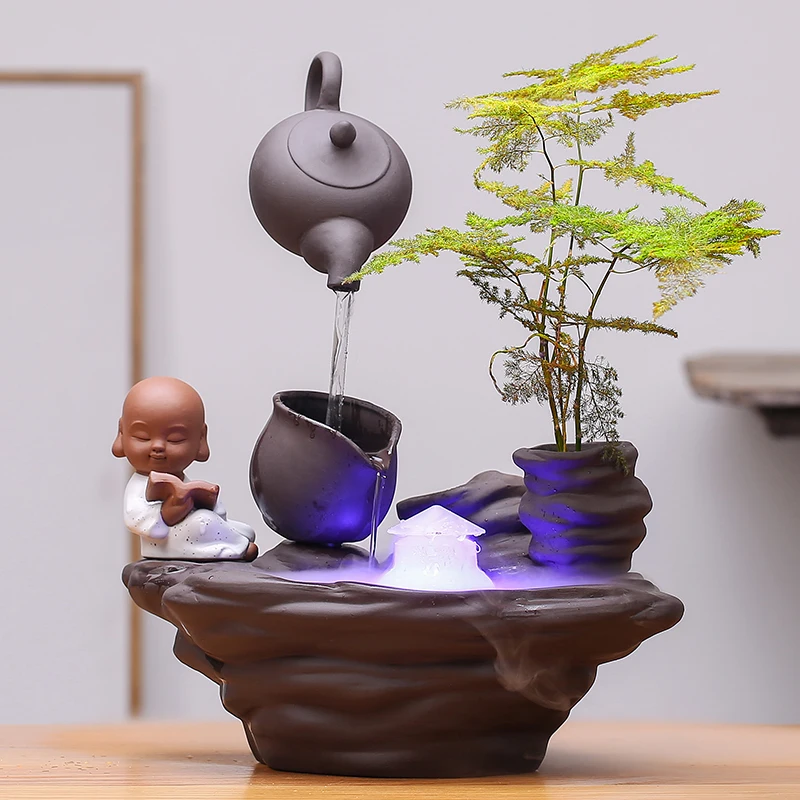 Hanging Teapot Zen Flowing Water Ornaments Atomization Humidifier Office Lamp in the Living Room Circle Backflow Incense Burner