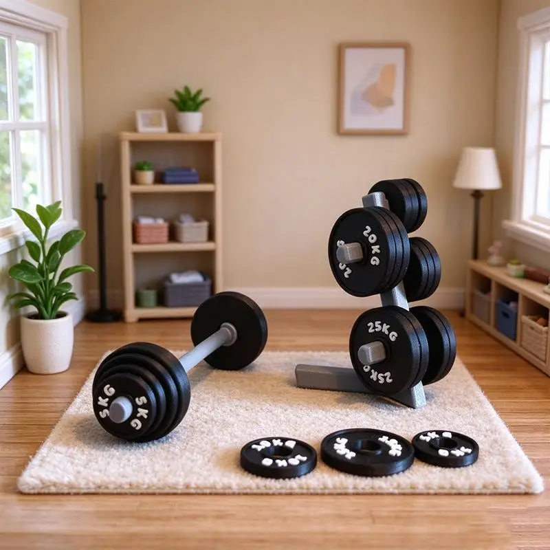 Mini Fitness Equipment Model Dumbbell Weight Bench Set Miniature Scene Decoration For Dollhouse Sandbox Layout Photography Prop