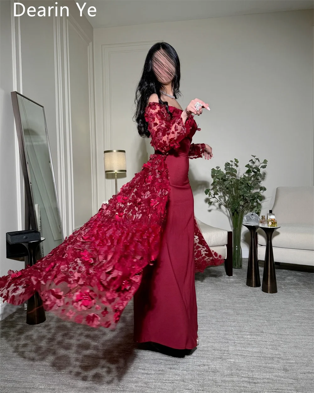 Customized Evening Dress Saudi Arabia Dearin Off-the-shoulder Column Floor Length Skirts Stole Bespoke Occasion Dresses Formal P