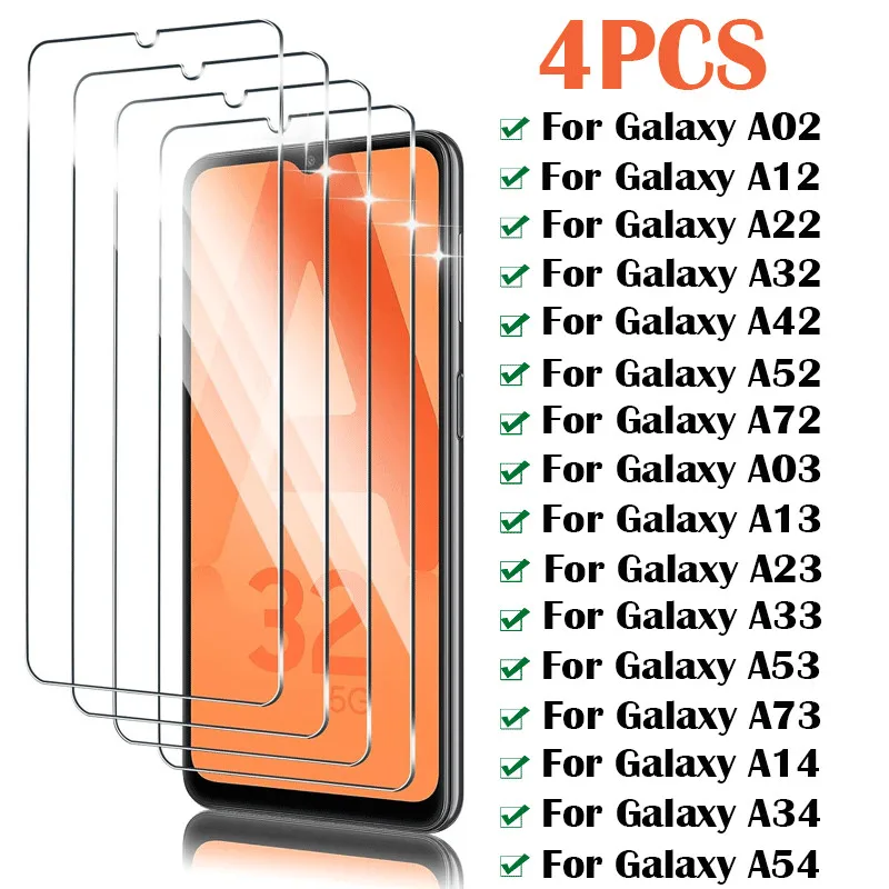 4PCS Protective Glass for Samsung Galaxy A54 A14 A34 A24 Screen Protector Samsung A13 A03S A53 A33 A23 A72 A12 A22 A32 A52 glass