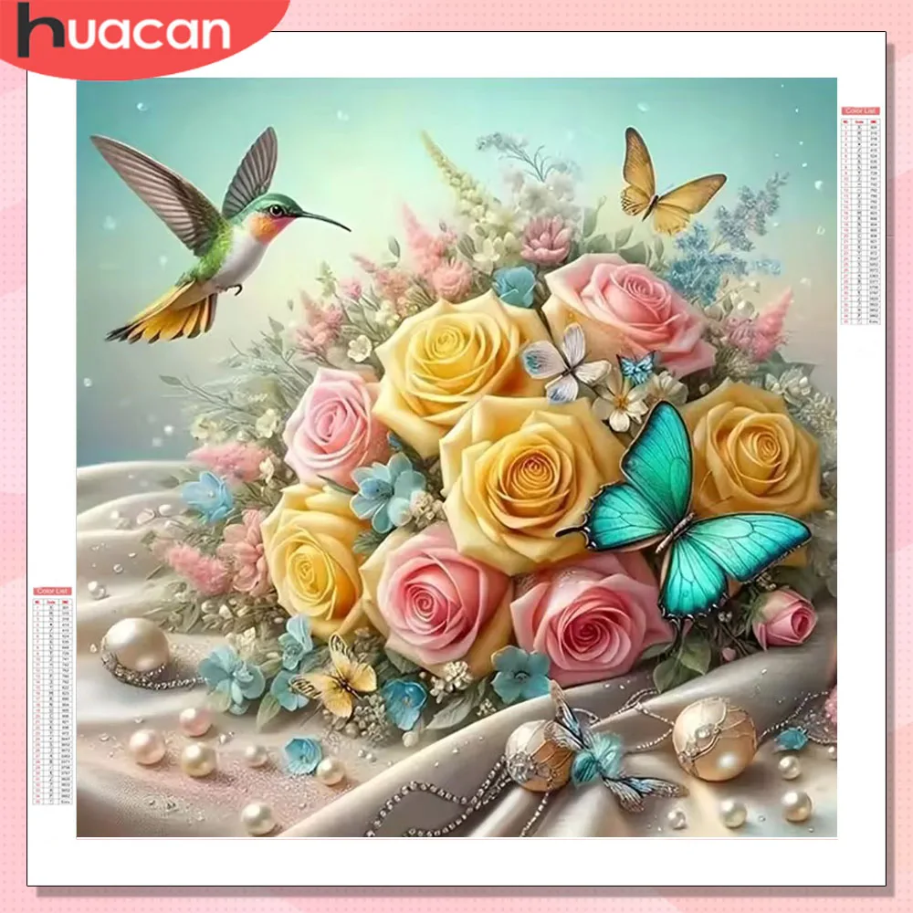 

HUACAN Алмазная мозаика Колибри поделки животных Стразы фотографии 5D Diy живопись птица цветок гостиная ремесло