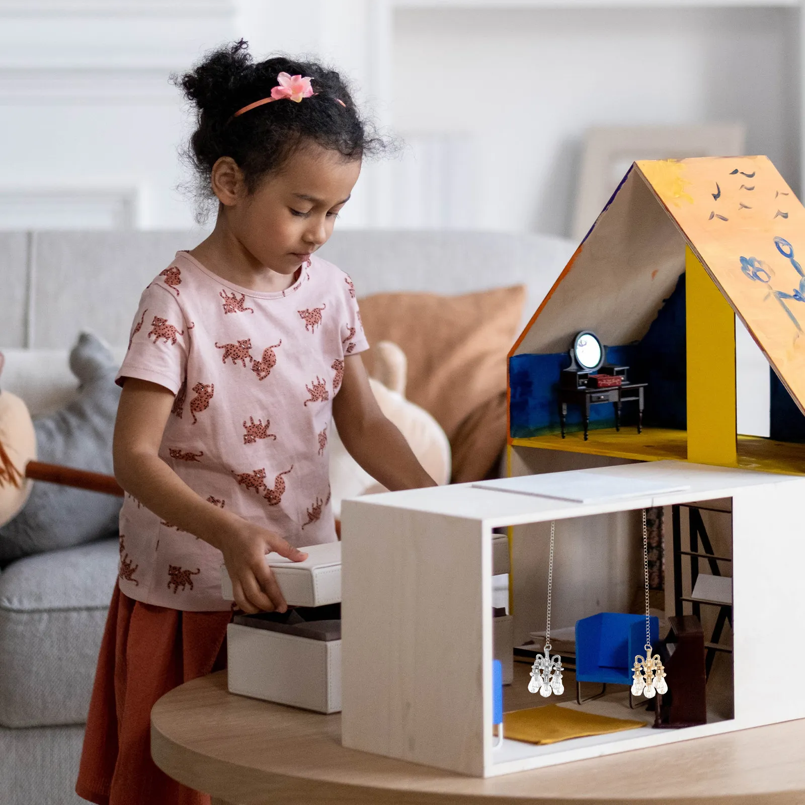 

2Pcs Miniature House Chandelier Hanging Ceiling Lamp Decorative Light for Kids Bedroom Living Room Study Office Imaginative Fun