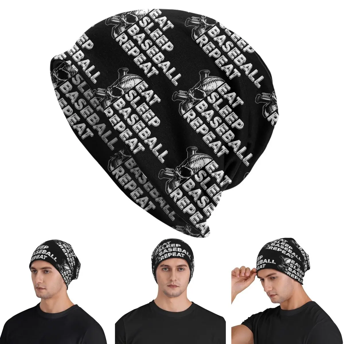 Eat Sleep Baseball Repeat Skullies Beanies Hats Warm Autumn Winter Outdoor Cap Knitted Bonnet Caps for Men Women Adult