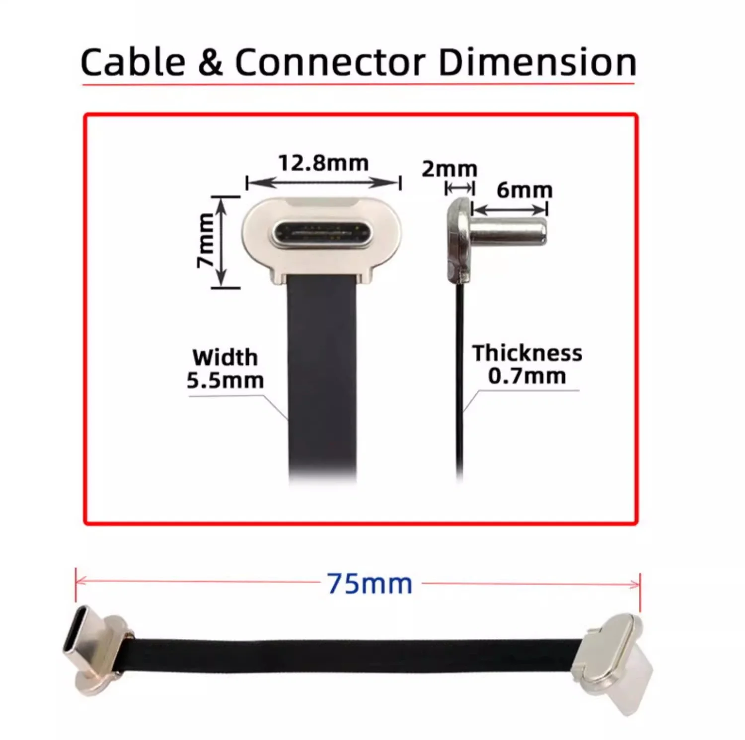 10 Uds adaptador tipo C Cable adaptador macho a macho PD 65W FPC carga rápida para teléfono tableta portátiles 7CM