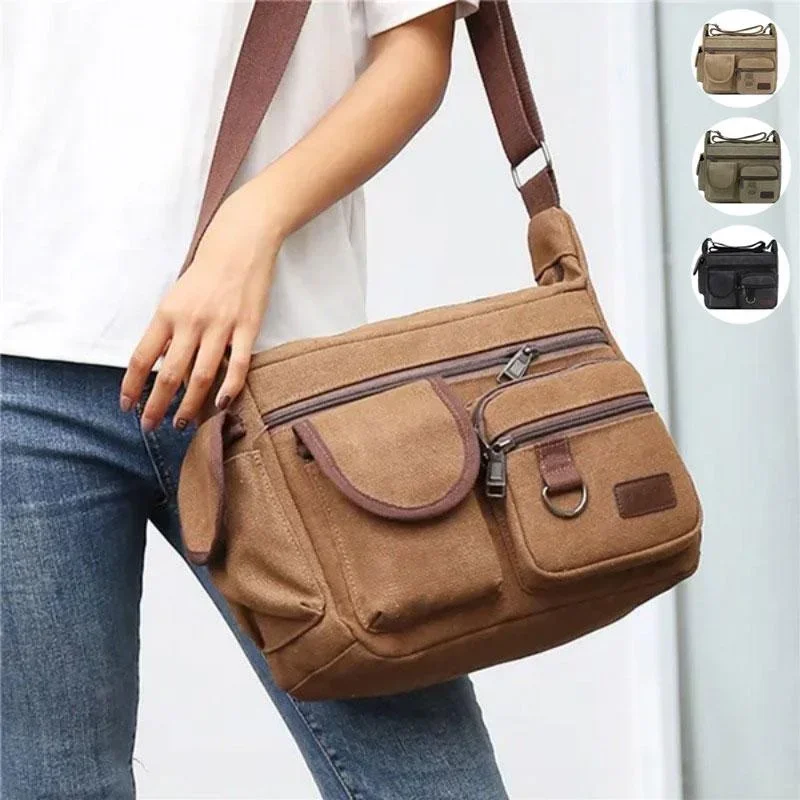 

Mens Fashion Canvas Shoulder Bag Large Capacity Multi-layer Messenger Bag Student Travel Casual Shoulder Bag