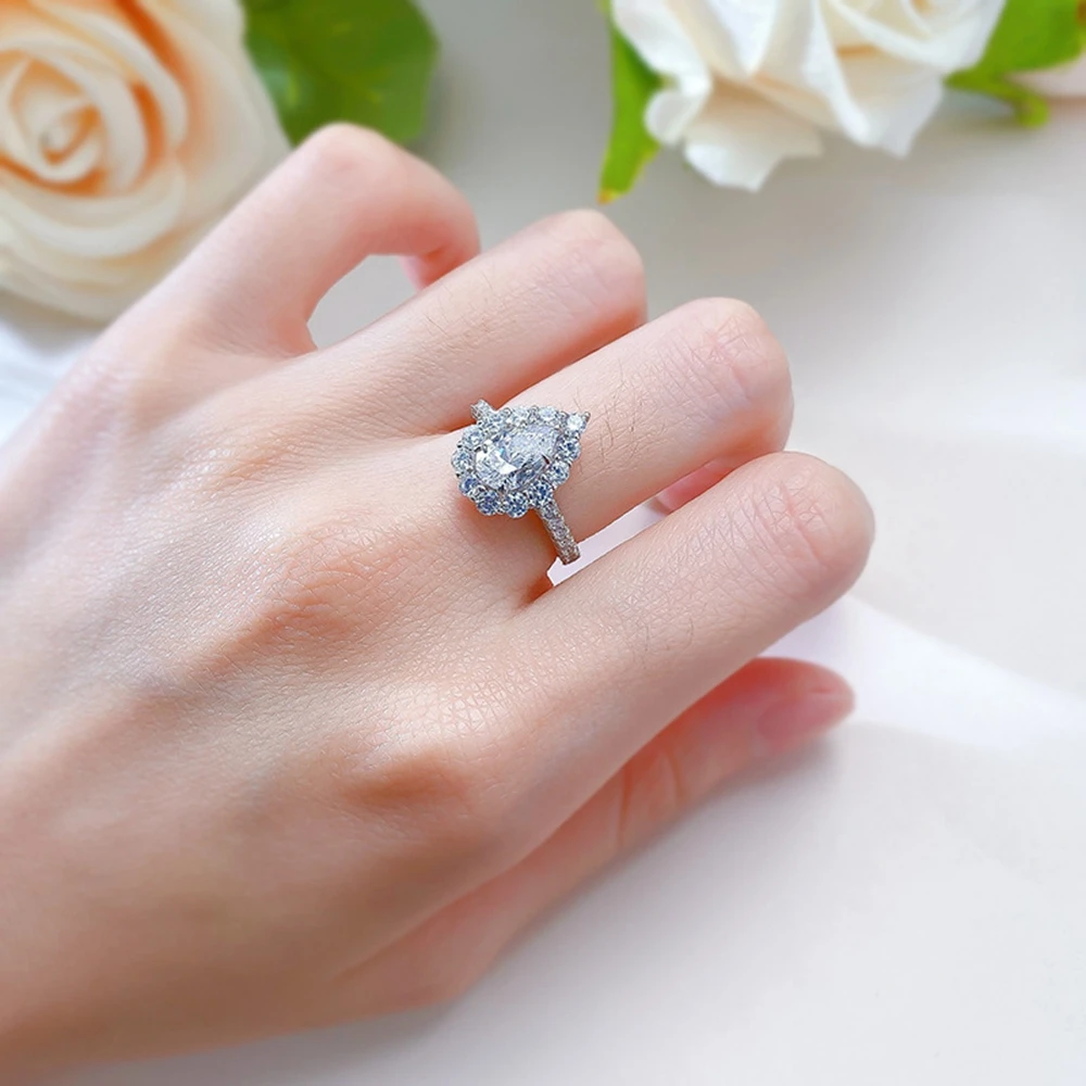 Vinregem 6*9 MM Pear Cut Lab Sapphire Gemstone 925 Sterling Silver Ring Ladies Trendy Vintage Jewelry Engagement Gifts Wholesale